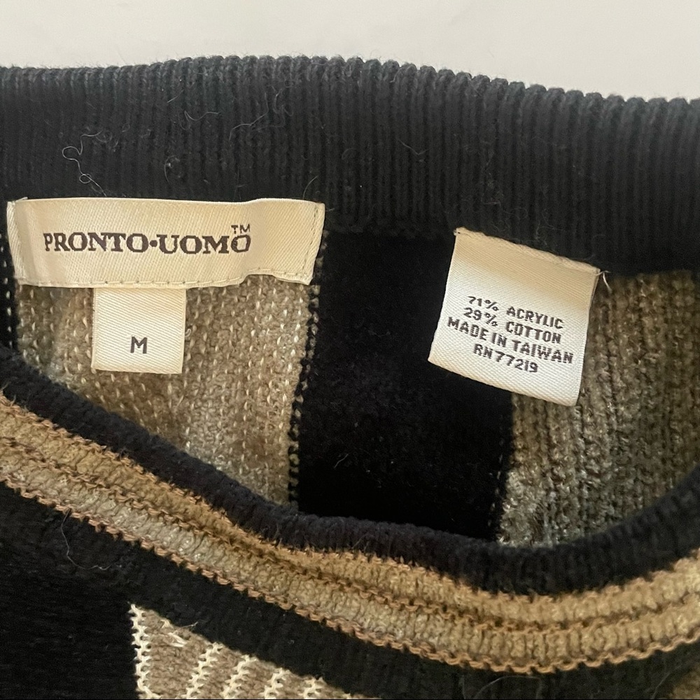 Pronto Uomo Sweater Tan Black Medium Men Cotton Acrylic Pullover - Picture 6 of 7